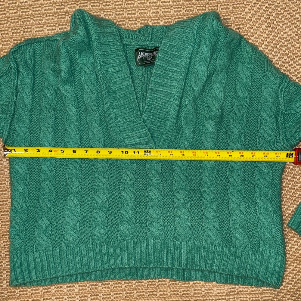 American Eagle Cable Knit V-Neck Oversized Sweater with Hood - Picture 5 of 6